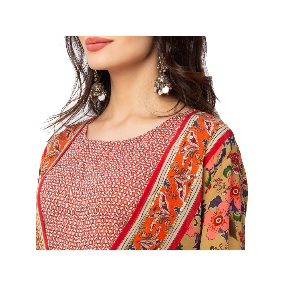 Soup by Sougat Paul Red Floral Jumpsuit Jacket (Set of 2)