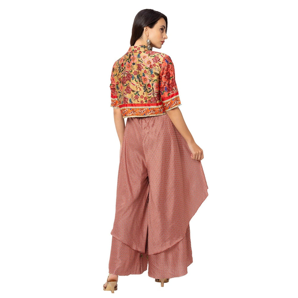Soup by Sougat Paul Red Floral Jumpsuit And Jacket (Set of 3)