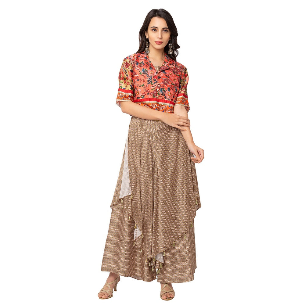 Soup by Sougat Paul Beige Floral Jumpsuit And Jacket (Set of 3)
