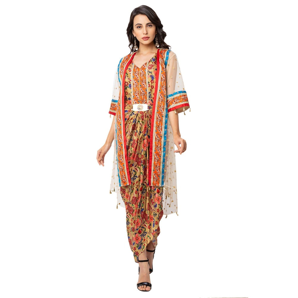 Soup by Sougat Paul Multi-Color Floral Dress And Jacket (Set of 3)