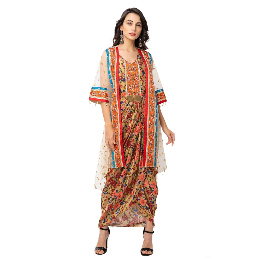 Soup by Sougat Paul Multi-Color Floral Dress And Jacket (Set of 3)