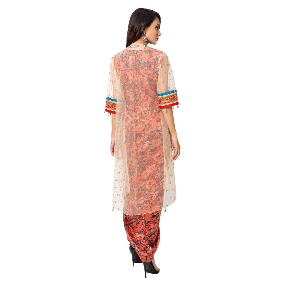 Soup by Sougat Paul Red Floral Dress And Jacket (Set of 2)