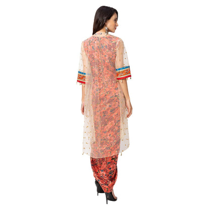 Soup by Sougat Paul Red Floral Dress And Jacket (Set of 2)