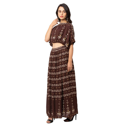 Soup by Sougat Paul Coffee Floral Top And Skirt (Set of 2)