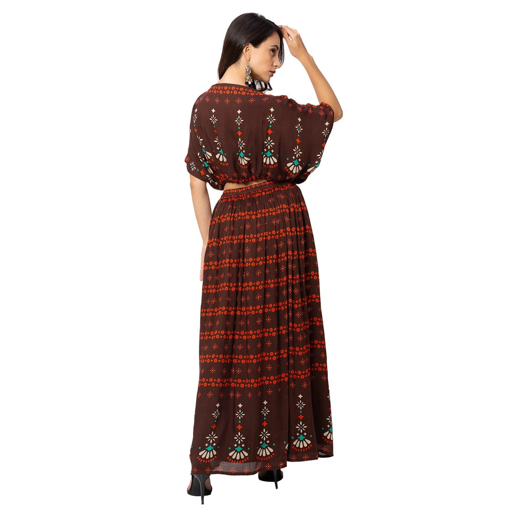 Soup by Sougat Paul Coffee Floral Top And Skirt (Set of 2)