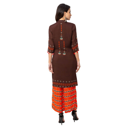 Soup by Sougat Paul Coffee Floral Top And Pants (Set of 2)
