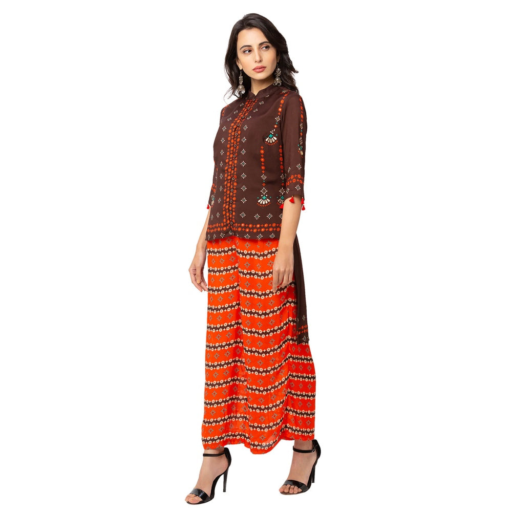 Soup by Sougat Paul Coffee Floral Top And Pants (Set of 2)
