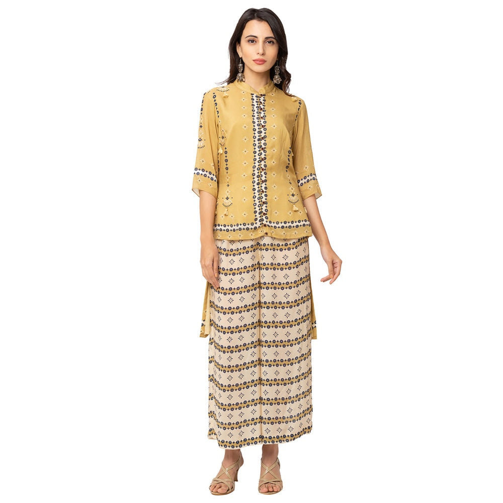 Soup by Sougat Paul Yellow Floral Top And Pants (Set of 2)