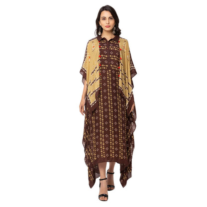 Soup by Sougat Paul Coffee Printed Dress And Jacket (Set of 2)