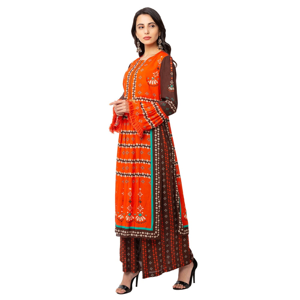 Soup by Sougat Paul Coffee Printed Kurta And Pants (Set of 2)