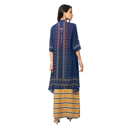 Soup by Sougat Paul Mustard Floral Long Jacket Top And Skirt (Set of 3)