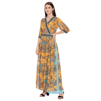 Soup by Sougat Paul Mustard Printed Kurta Pants (Set of 2)