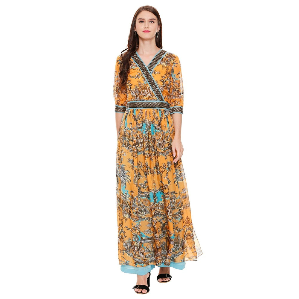 Soup by Sougat Paul Mustard Printed Kurta Pants (Set of 2)
