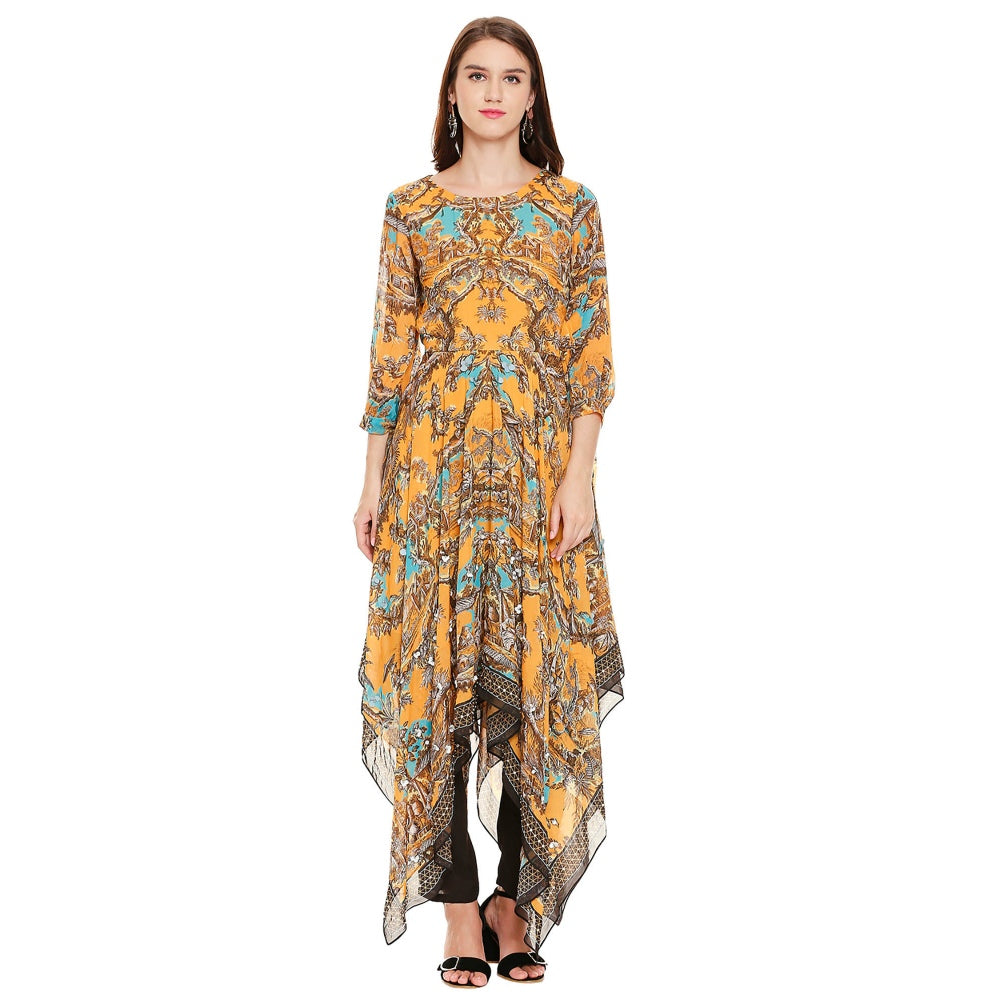 Soup by Sougat Paul Mustard Printed Top Pants (Set of 2)