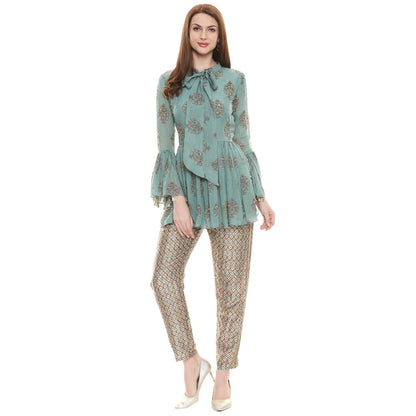 Soup by Sougat Paul Sage Green Printed Bottom With Top (Set of 2)