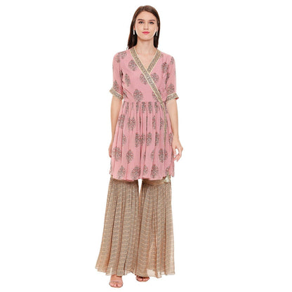 Soup by Sougat Paul Dusk Pink Printed Bottom With Top (Set of 2)