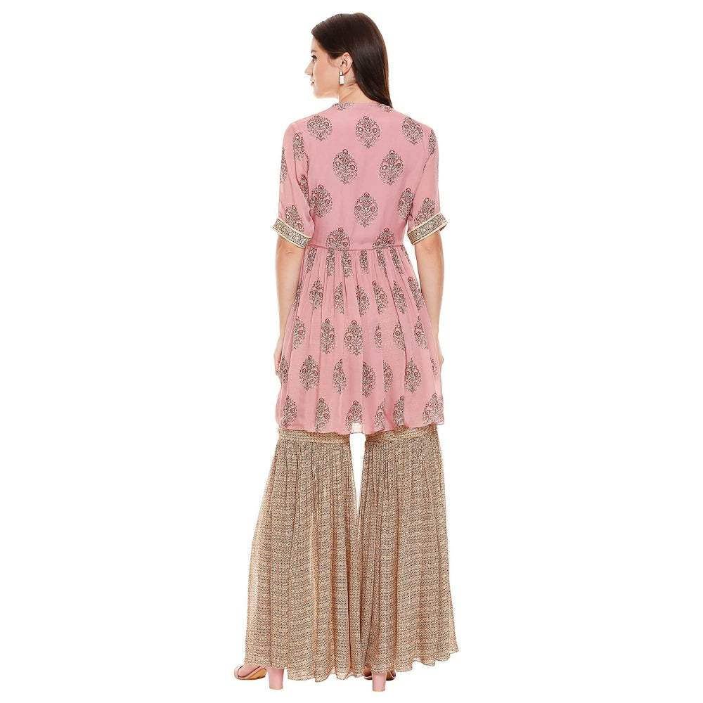 Soup by Sougat Paul Dusk Pink Printed Bottom With Top (Set of 2)