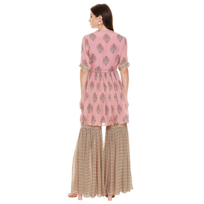 Soup by Sougat Paul Dusk Pink Printed Bottom With Top (Set of 2)