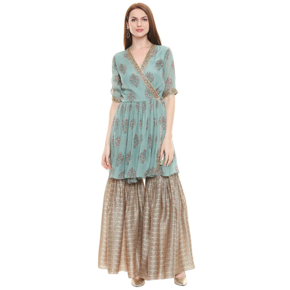 Soup by Sougat Paul Sage Green Printed Bottom With Top (Set of 2)