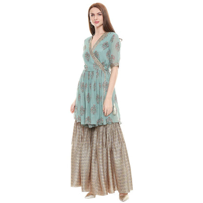 Soup by Sougat Paul Sage Green Printed Bottom With Top (Set of 2)
