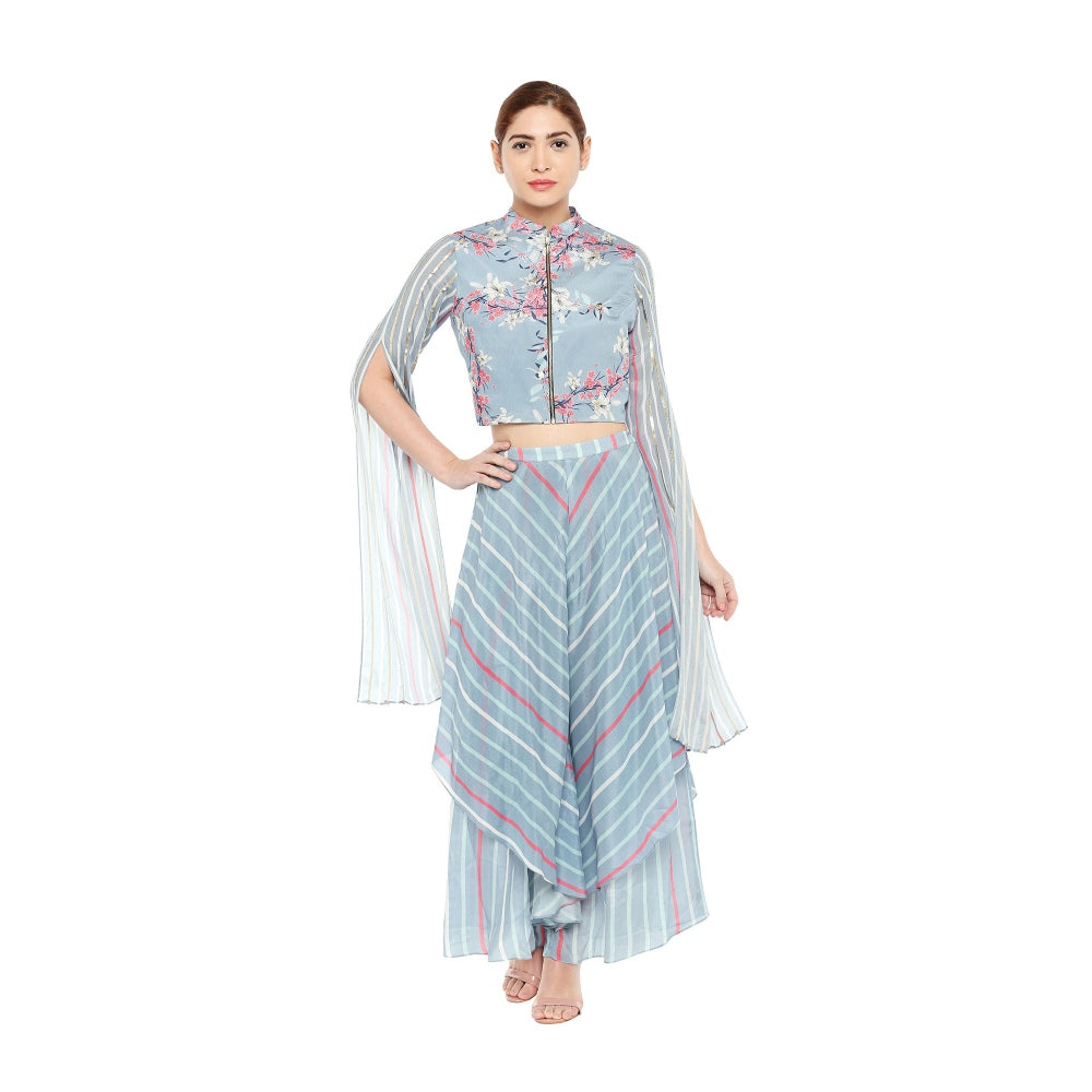 Soup by Sougat Paul Floral Jacket Paired With Double Layered Pants - Customisable (Set of 2)