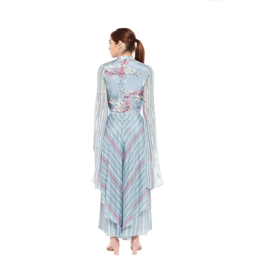 Soup by Sougat Paul Floral Jacket Paired With Double Layered Pants - Customisable (Set of 2)