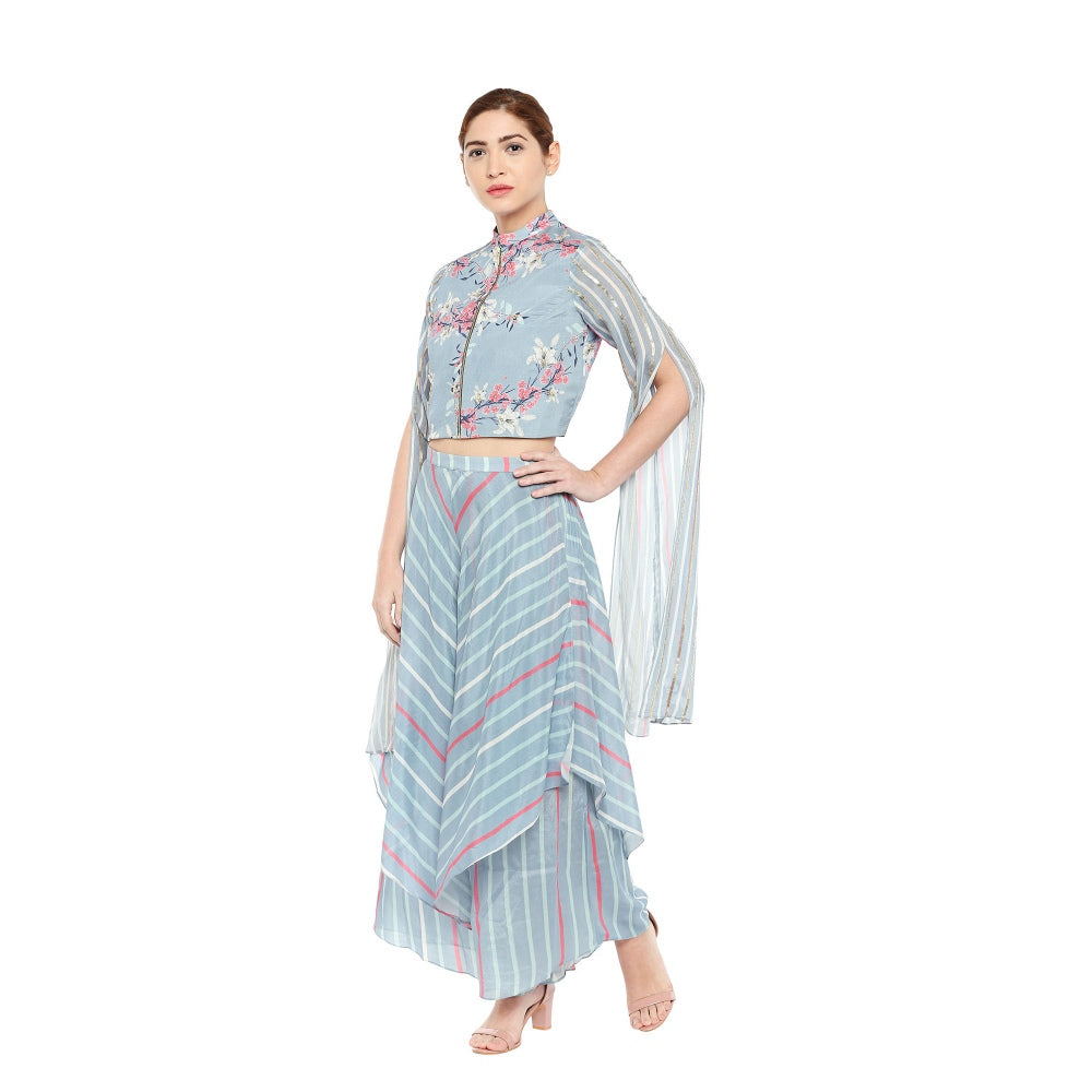 Soup by Sougat Paul Floral Jacket Paired With Double Layered Pants - Customisable (Set of 2)