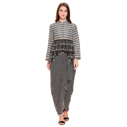 Soup by Sougat Paul Black Embroidered Drape Skirt With Top (Set of 2)