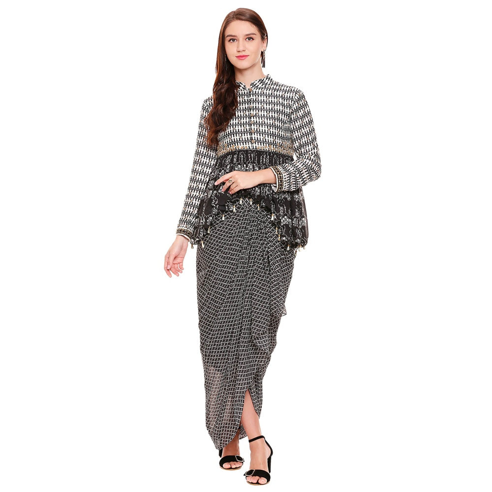 Soup by Sougat Paul Black Embroidered Drape Skirt With Top (Set of 2)