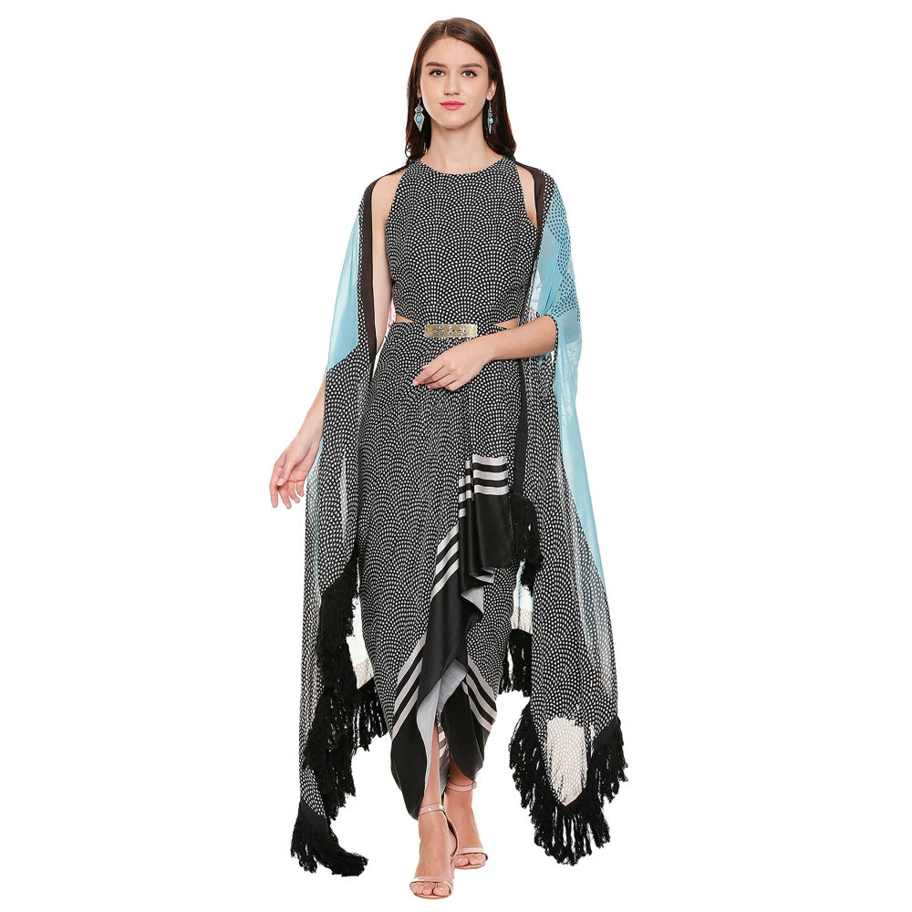 Soup by Sougat Paul Black Printed Dress With Jacket (Set of 2)