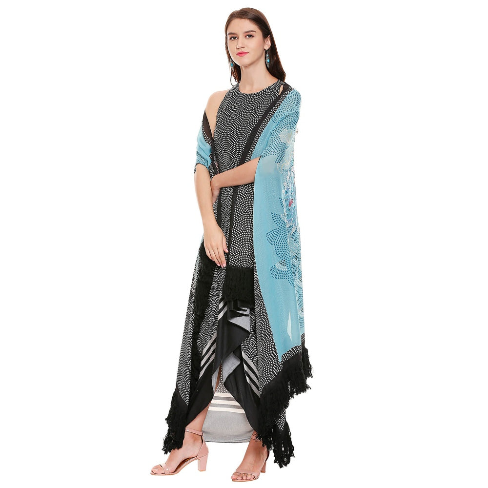 Soup by Sougat Paul Black Printed Dress With Jacket (Set of 2)