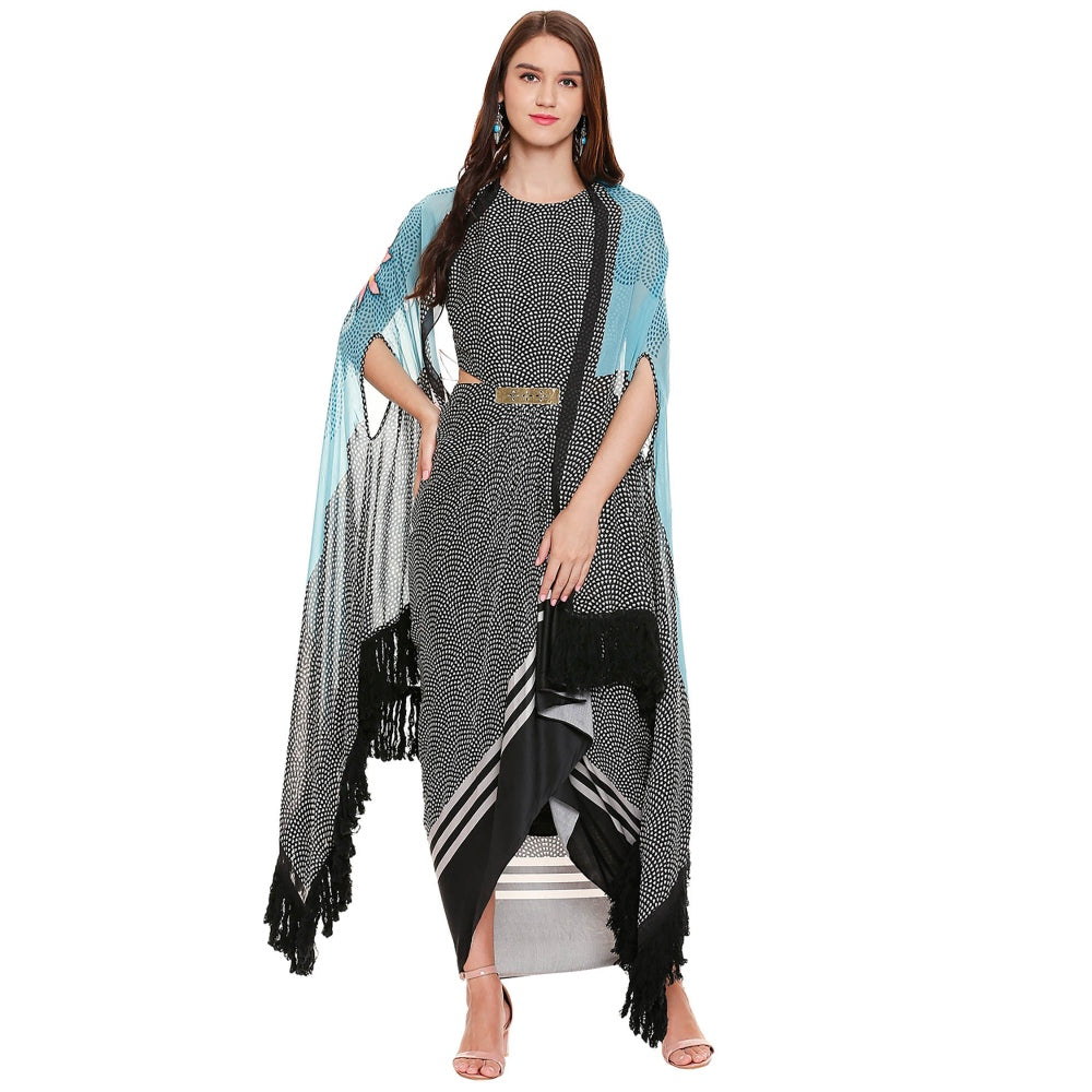 Soup by Sougat Paul Black Printed Dress With Jacket (Set of 2)