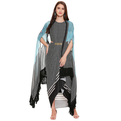 Soup by Sougat Paul Black Printed Dress With Jacket (Set of 2)