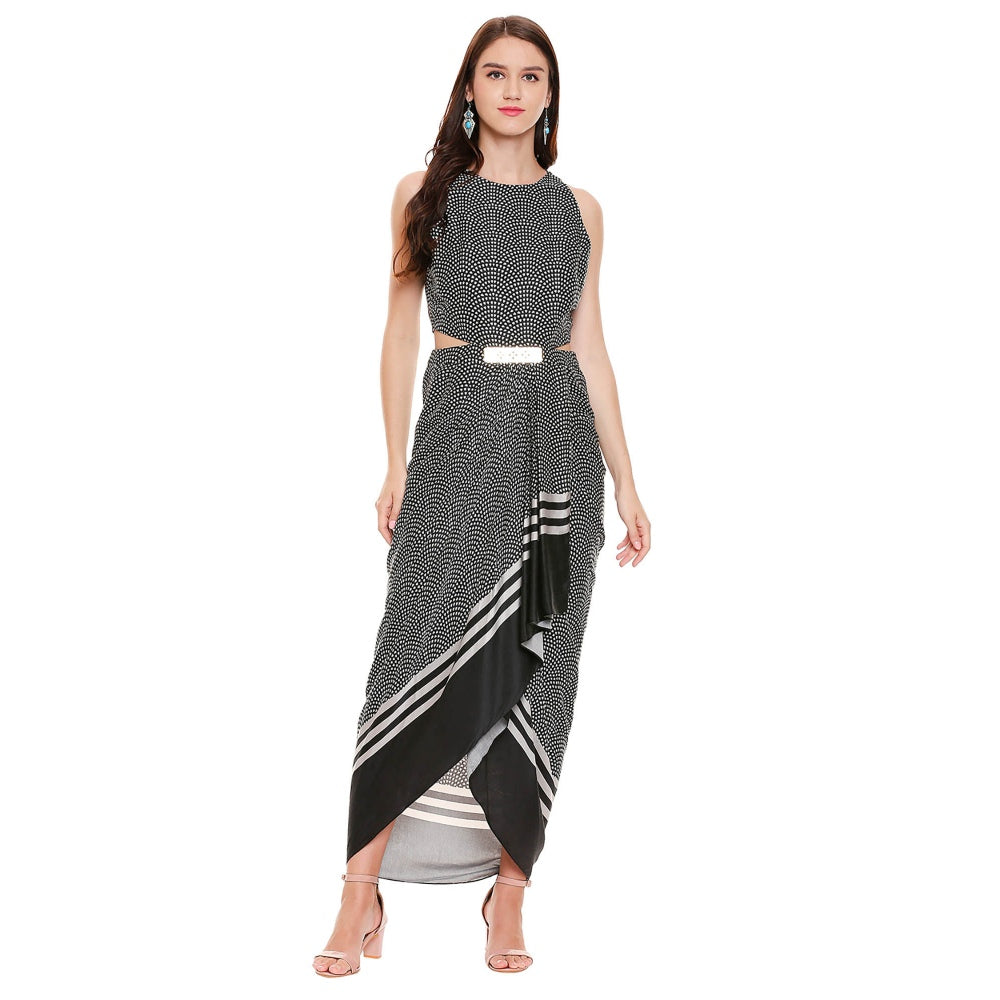 Soup by Sougat Paul Black Printed Dress With Jacket (Set of 2)