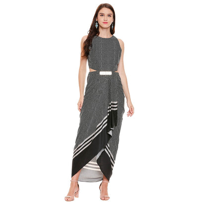 Soup by Sougat Paul Black Printed Dress With Jacket (Set of 2)