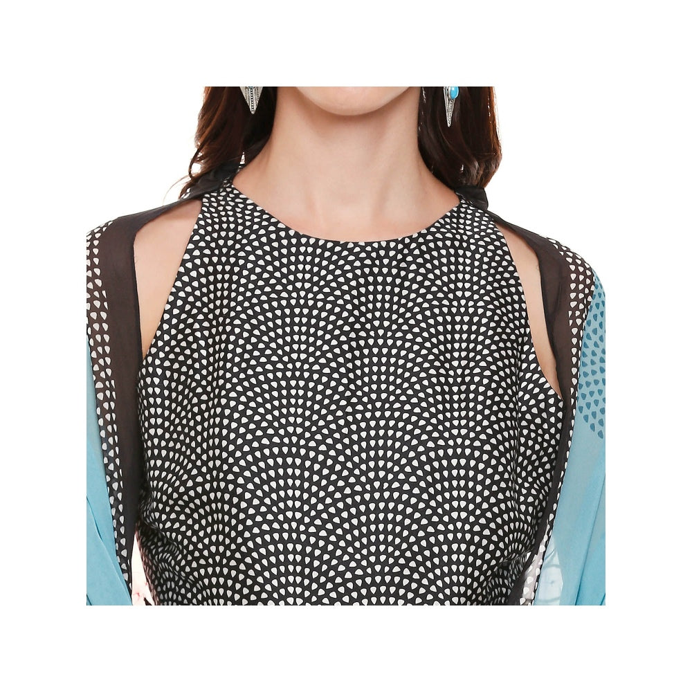 Soup by Sougat Paul Black Printed Dress With Jacket (Set of 2)