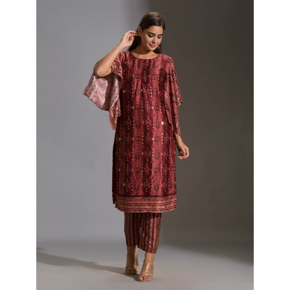 Soup By Sougat Paul Kurta With Side Slit And Bell Sleeves Paired With Printed Pants (Set of 2)