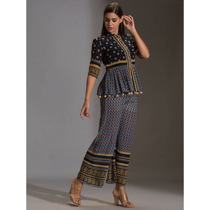Soup By Sougat Paul Printed Peplum Top With Potli Buttons Paired With Printed Pants(Set of 2)
