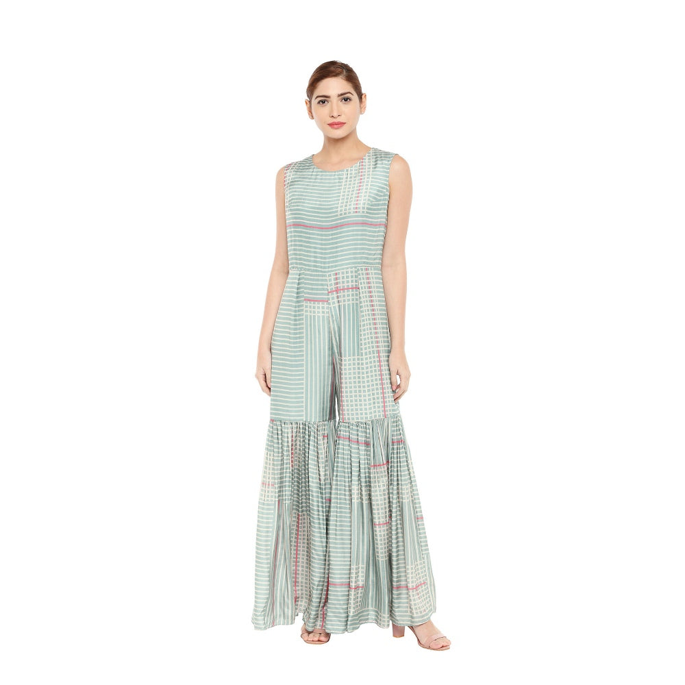 Soup by Sougat Paul Striped Sharara Style Jumpsuit And Printed Cape Jacket - Customisable