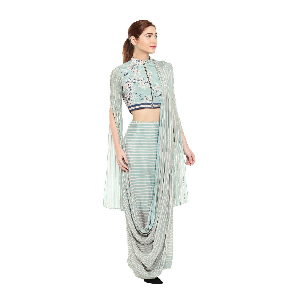 Soup by Sougat Paul Hand Embroidered & Floral Short Jacket With Drape Saree