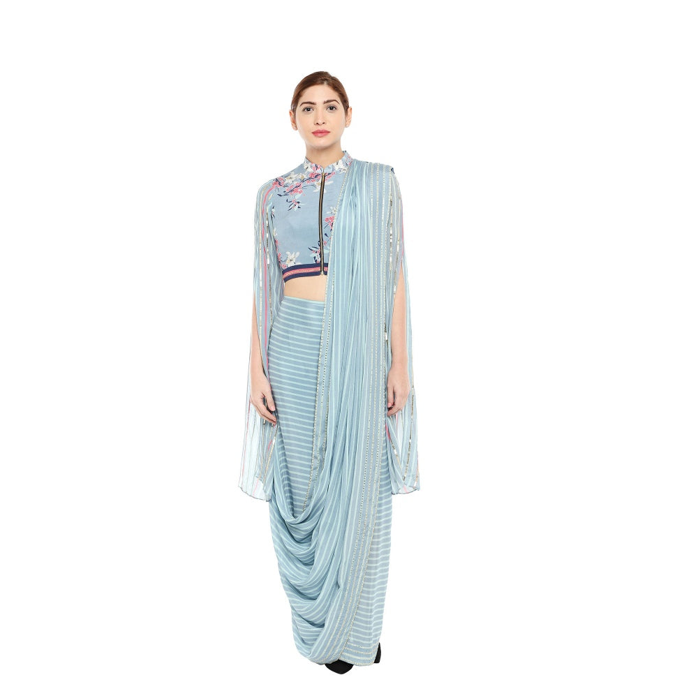 Soup by Sougat Paul Hand Embroidered & Floral Short Jacket With Drape Saree