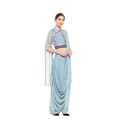 Soup by Sougat Paul Hand Embroidered & Floral Short Jacket With Drape Saree