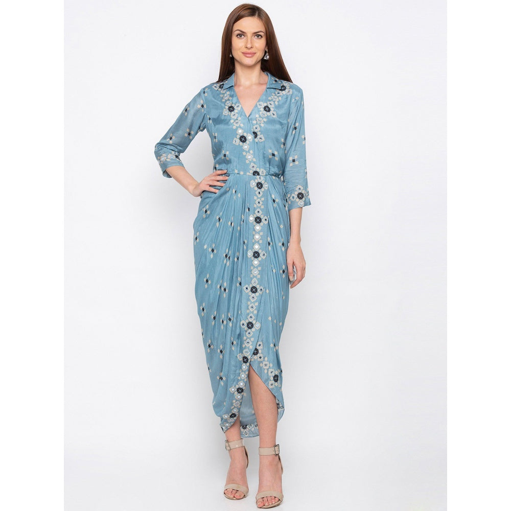 Soup by Sougat Paul Blue Printed Wrap Dress - Customisable