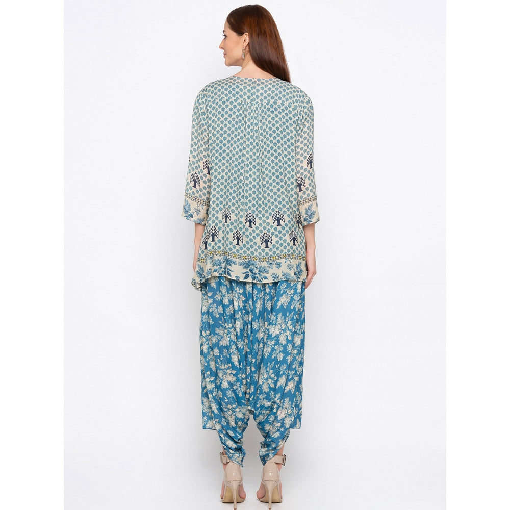 Soup by Sougat Paul Blue Printed Jumpsuit With Jacket - Customisable (Set of 2)