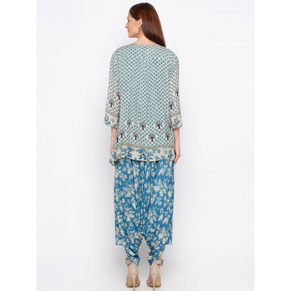 Soup by Sougat Paul Blue Printed Jumpsuit With Jacket - Customisable (Set of 2)