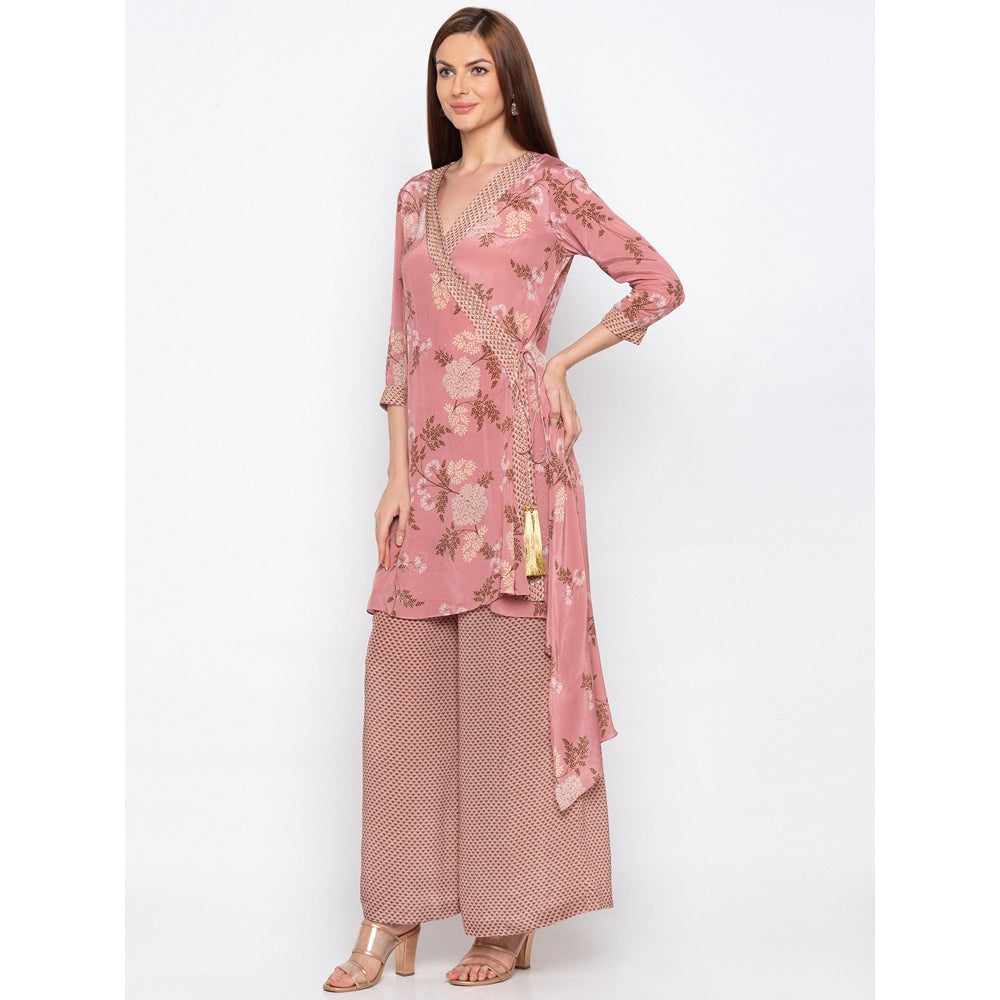 Soup by Sougat Paul Pink Printed Wrap Kurta With Palazzo - Customisable (Set of 2)