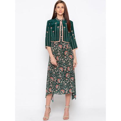 Soup by Sougat Paul Green Printed Dress With Jacket (Set of 2)