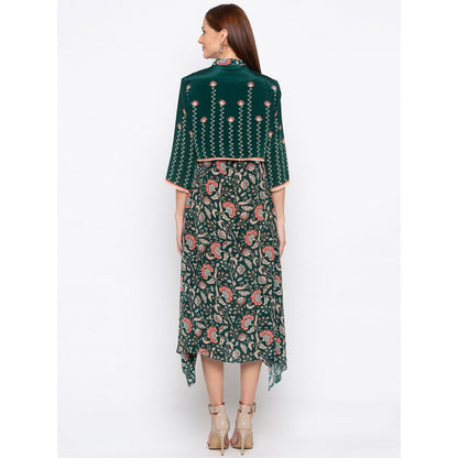 Soup by Sougat Paul Green Printed Dress With Jacket (Set of 2)