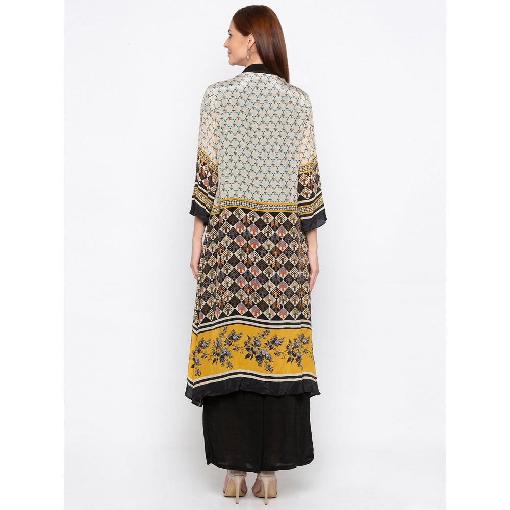 Soup by Sougat Paul Black Kurta With Palazzo And Printed Jacket - Customisable (Set of 3)