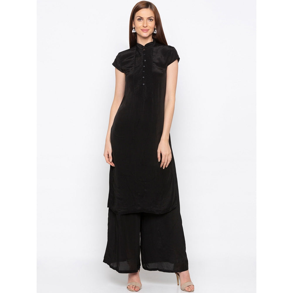 Soup by Sougat Paul Black Kurta With Palazzo And Printed Jacket - Customisable (Set of 3)